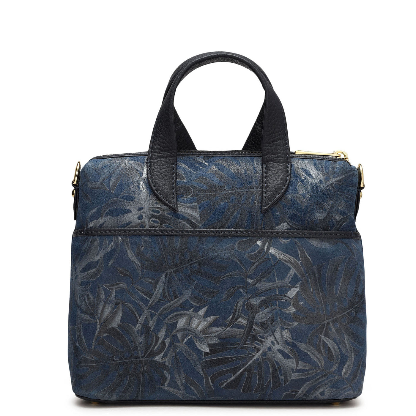 Small Floral Leather Satchel - Blue