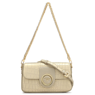 Small Croco Leather Shoulder Bag - Gold