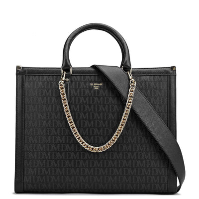 Large Monogram Leather Book Tote - Black