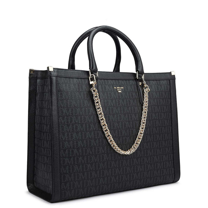 Large Monogram Leather Book Tote - Black