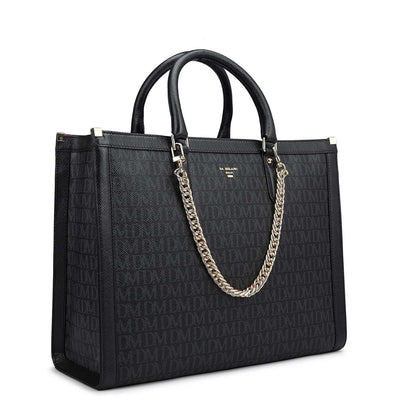 Large Monogram Leather Book Tote - Black