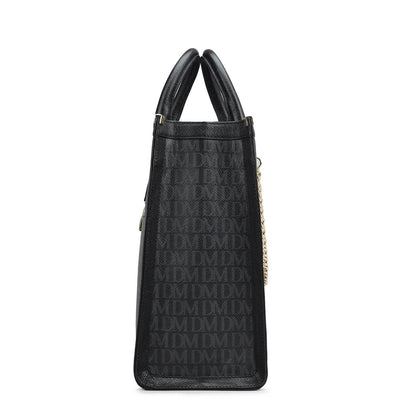 Large Monogram Leather Book Tote - Black