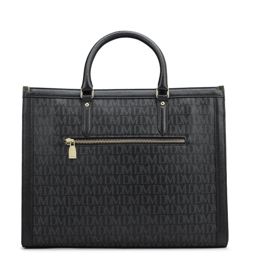Large Monogram Leather Book Tote - Black