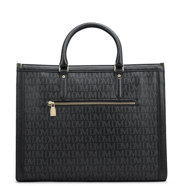 Large Monogram Leather Book Tote - Black