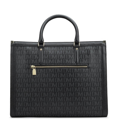 Large Monogram Leather Book Tote - Black