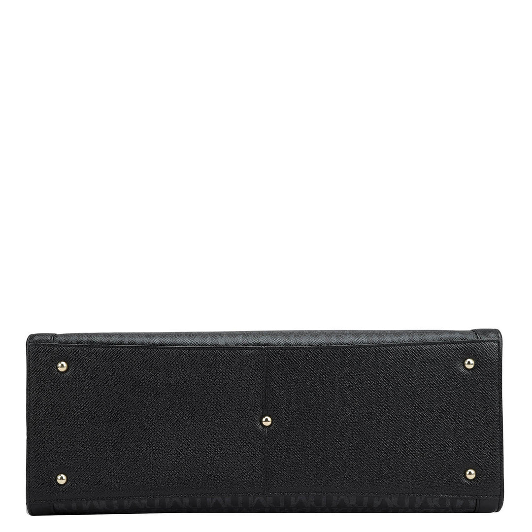 Large Monogram Leather Book Tote - Black