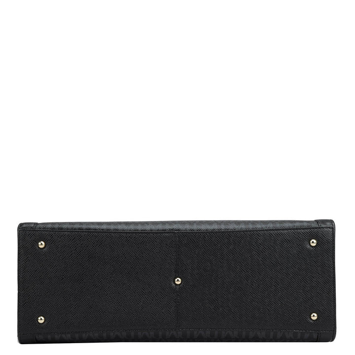 Large Monogram Leather Book Tote - Black