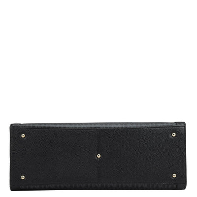 Large Monogram Leather Book Tote - Black