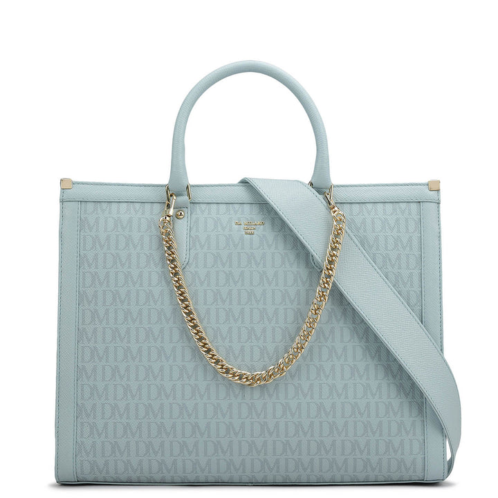 Large Monogram Leather Book Tote - Cloud Blue