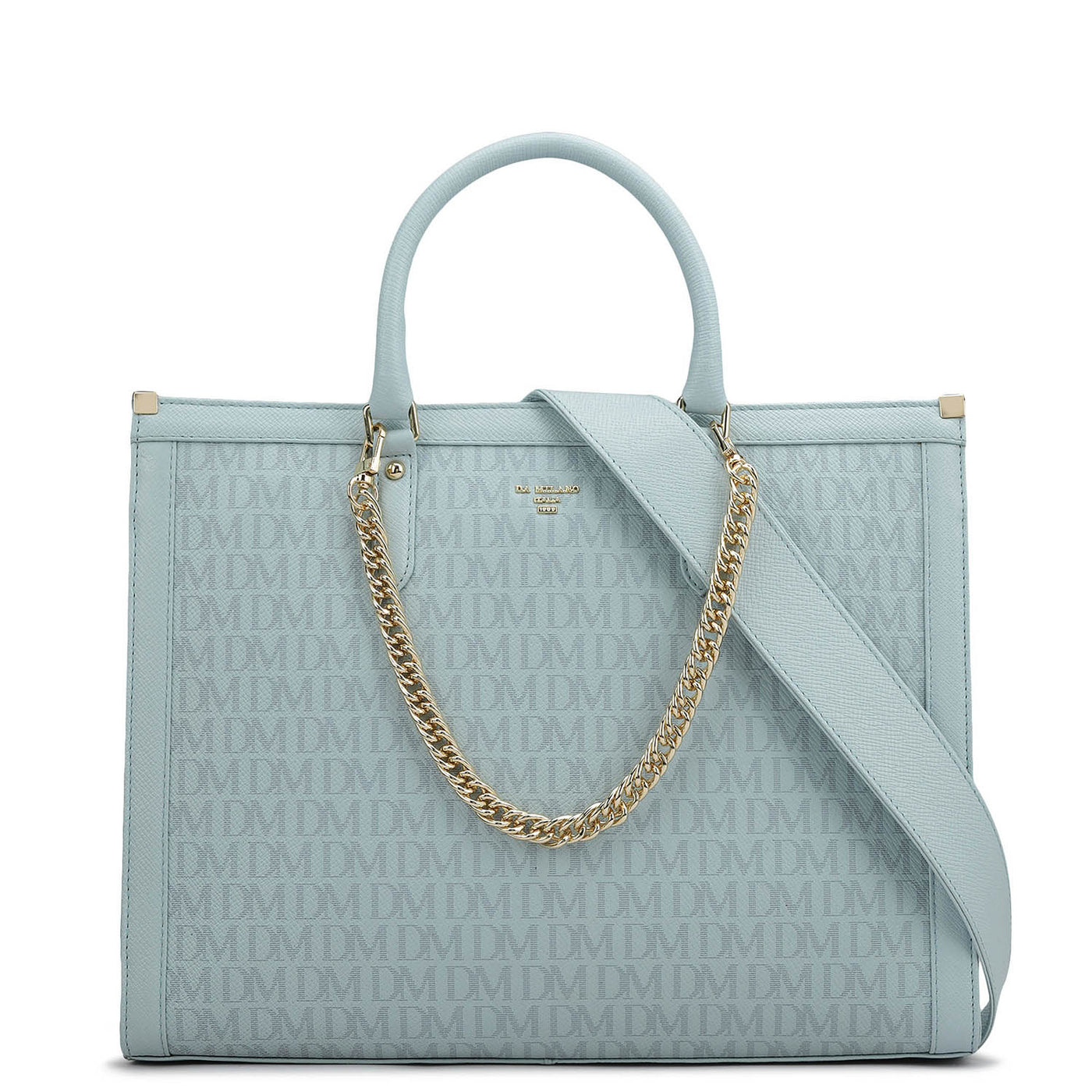 Large Monogram Leather Book Tote - Cloud Blue