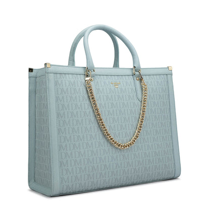 Large Monogram Leather Book Tote - Cloud Blue