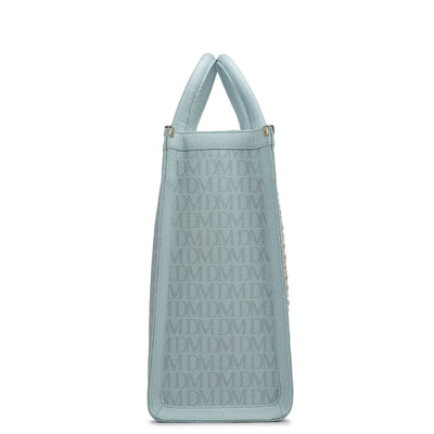 Large Monogram Leather Book Tote - Cloud Blue