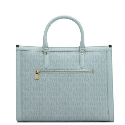 Large Monogram Leather Book Tote - Cloud Blue