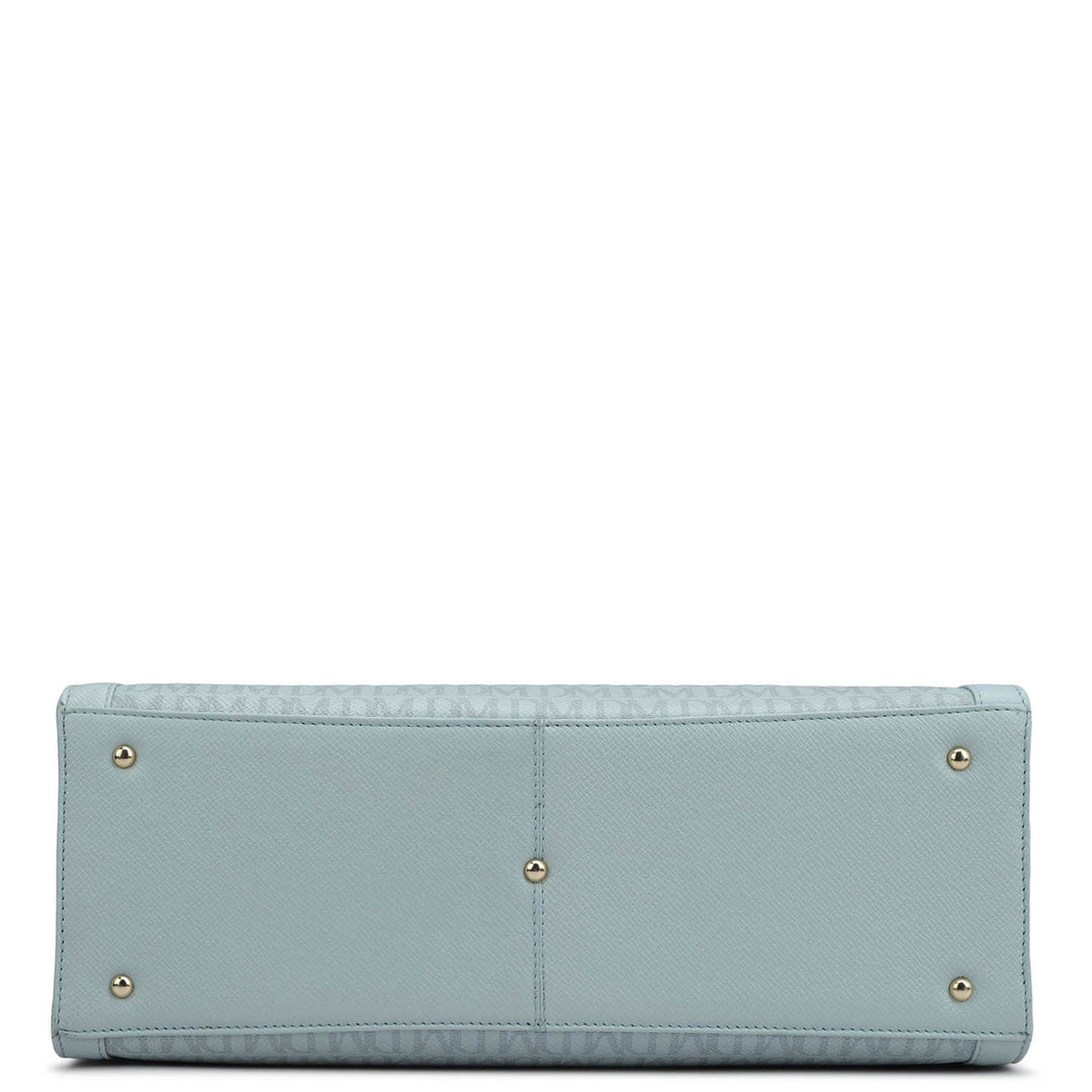 Large Monogram Leather Book Tote - Cloud Blue