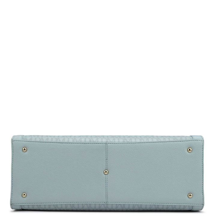 Large Monogram Leather Book Tote - Cloud Blue