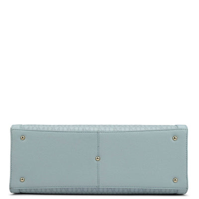 Large Monogram Leather Book Tote - Cloud Blue
