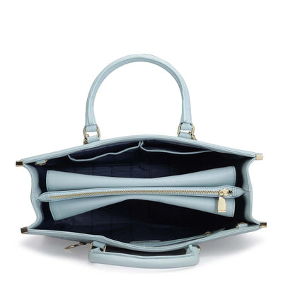Large Monogram Leather Book Tote - Cloud Blue