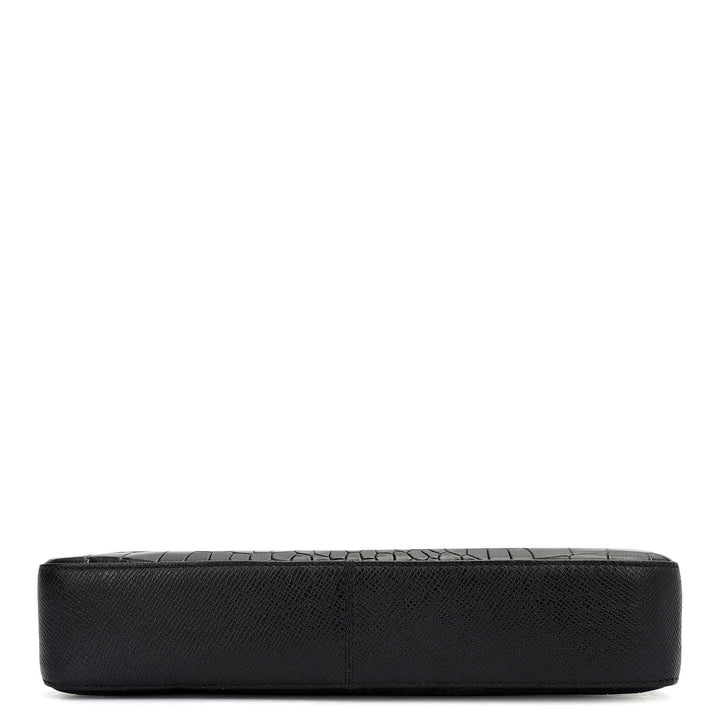 Small Croco Leather Baguette - Black