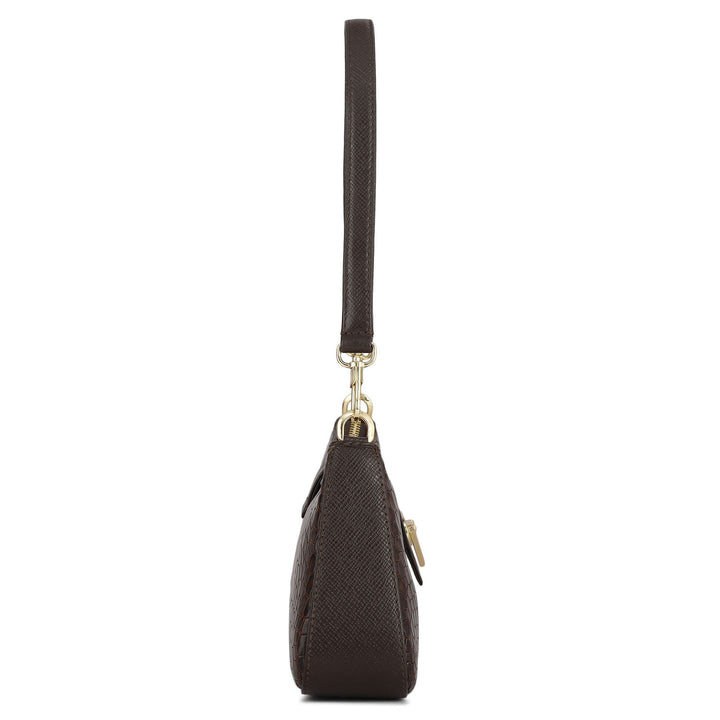 Small Croco Leather Baguette  - Brown
