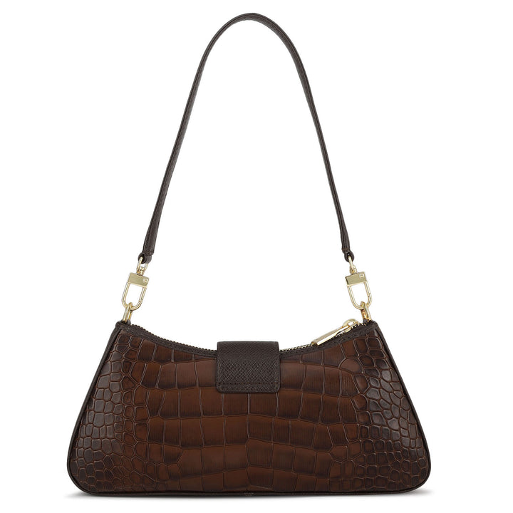 Small Croco Leather Baguette  - Brown