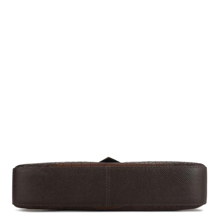 Small Croco Leather Baguette  - Brown