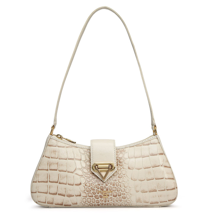 Small Croco Leather Baguette - Marshmallow