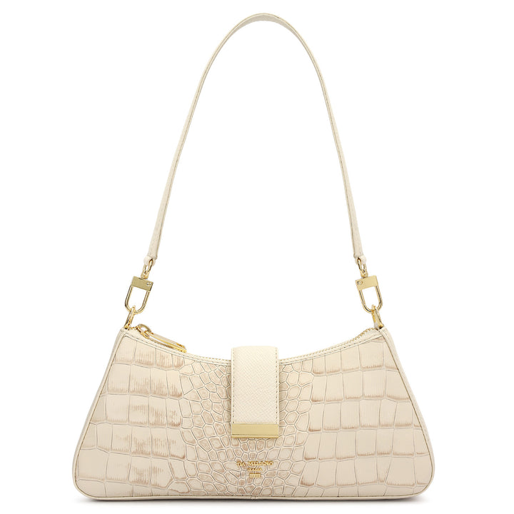 Small Croco Leather Baguette - Marshmallow