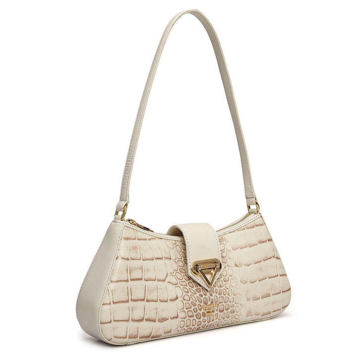 Small Croco Leather Baguette - Marshmallow