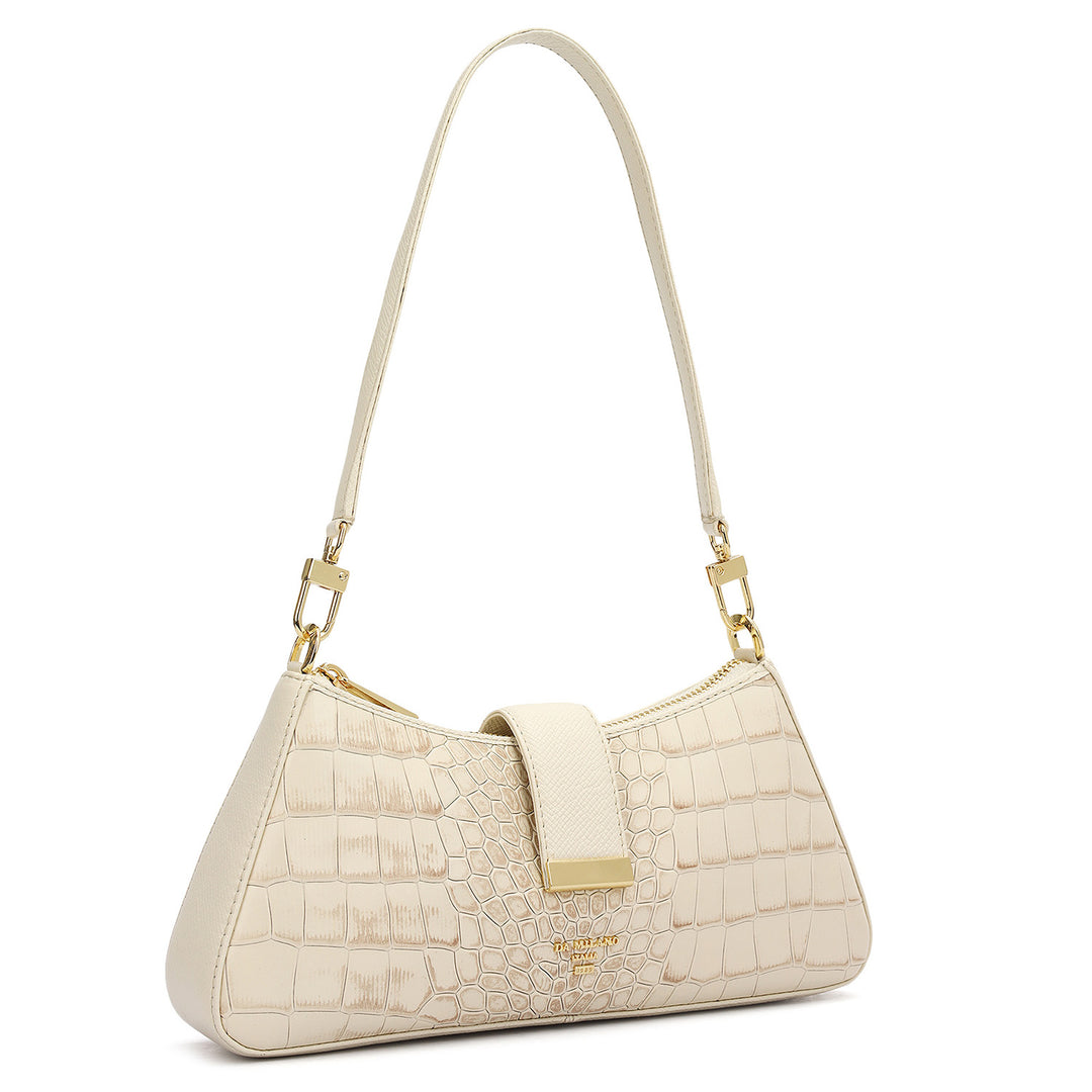 Small Croco Leather Baguette - Marshmallow