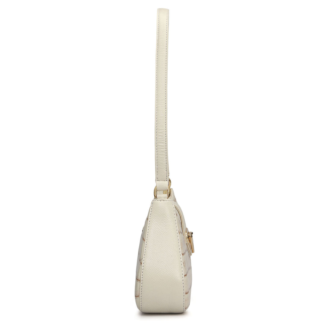 Small Croco Leather Baguette - Marshmallow