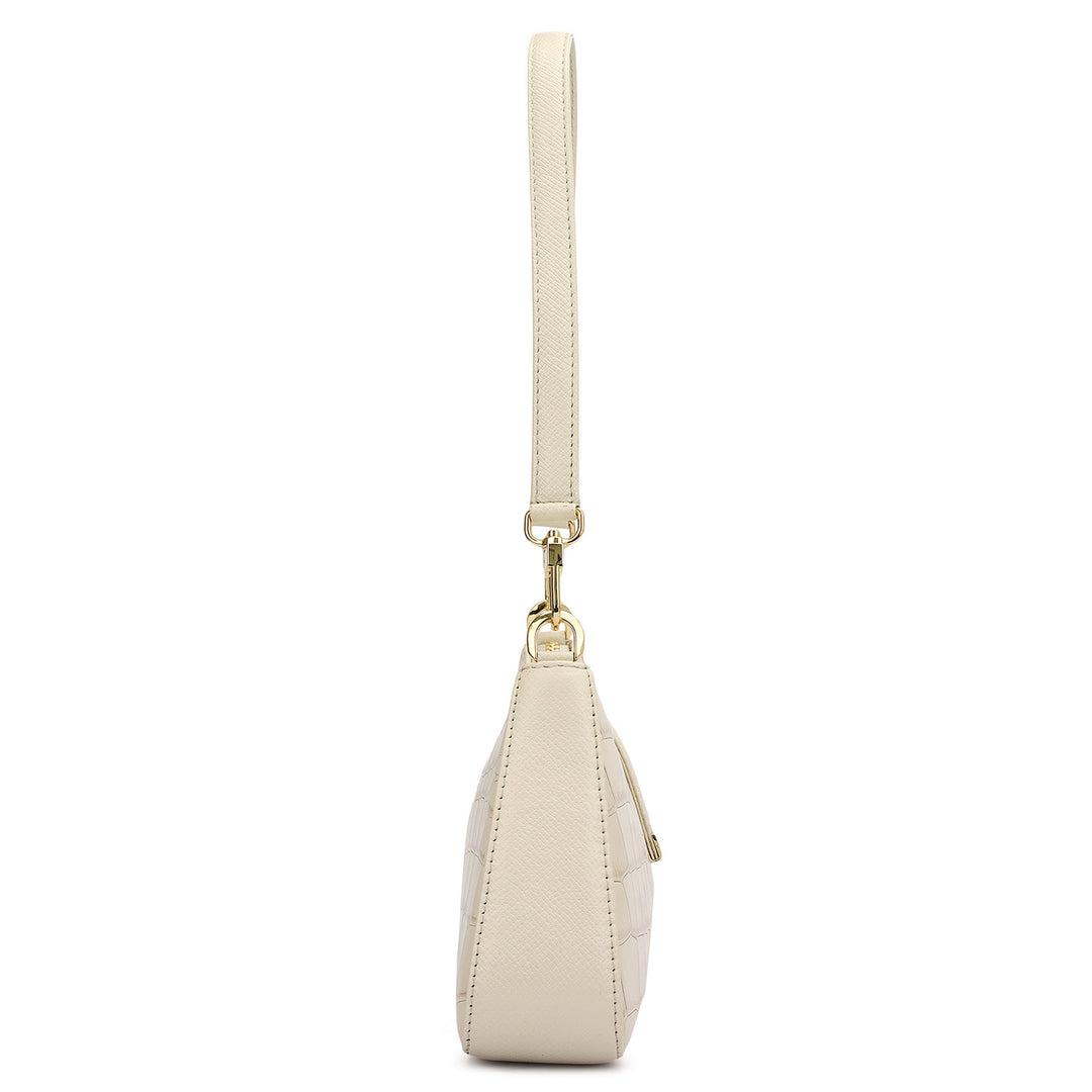 Small Croco Leather Baguette - Marshmallow