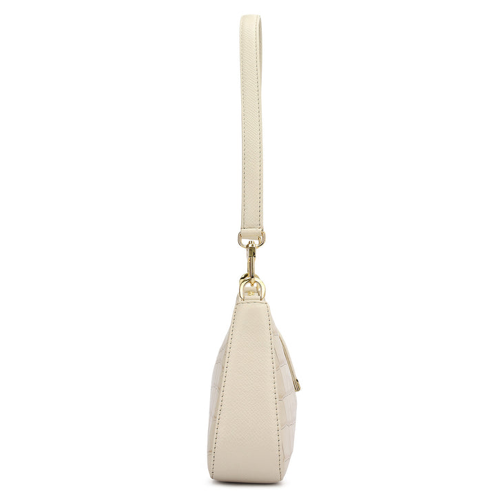 Small Croco Leather Baguette - Marshmallow