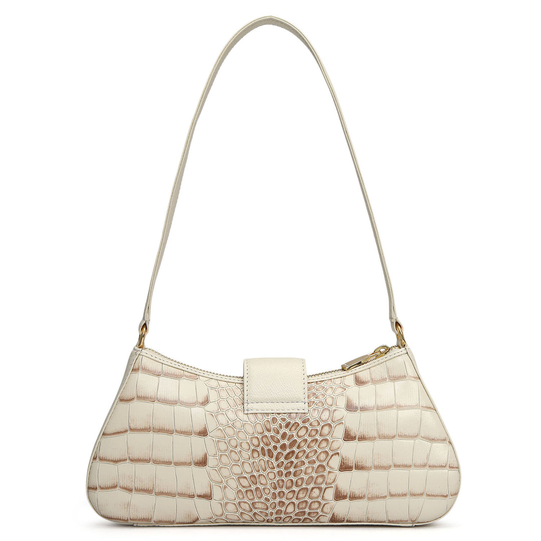Small Croco Leather Baguette - Marshmallow