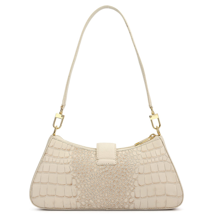 Small Croco Leather Baguette - Marshmallow