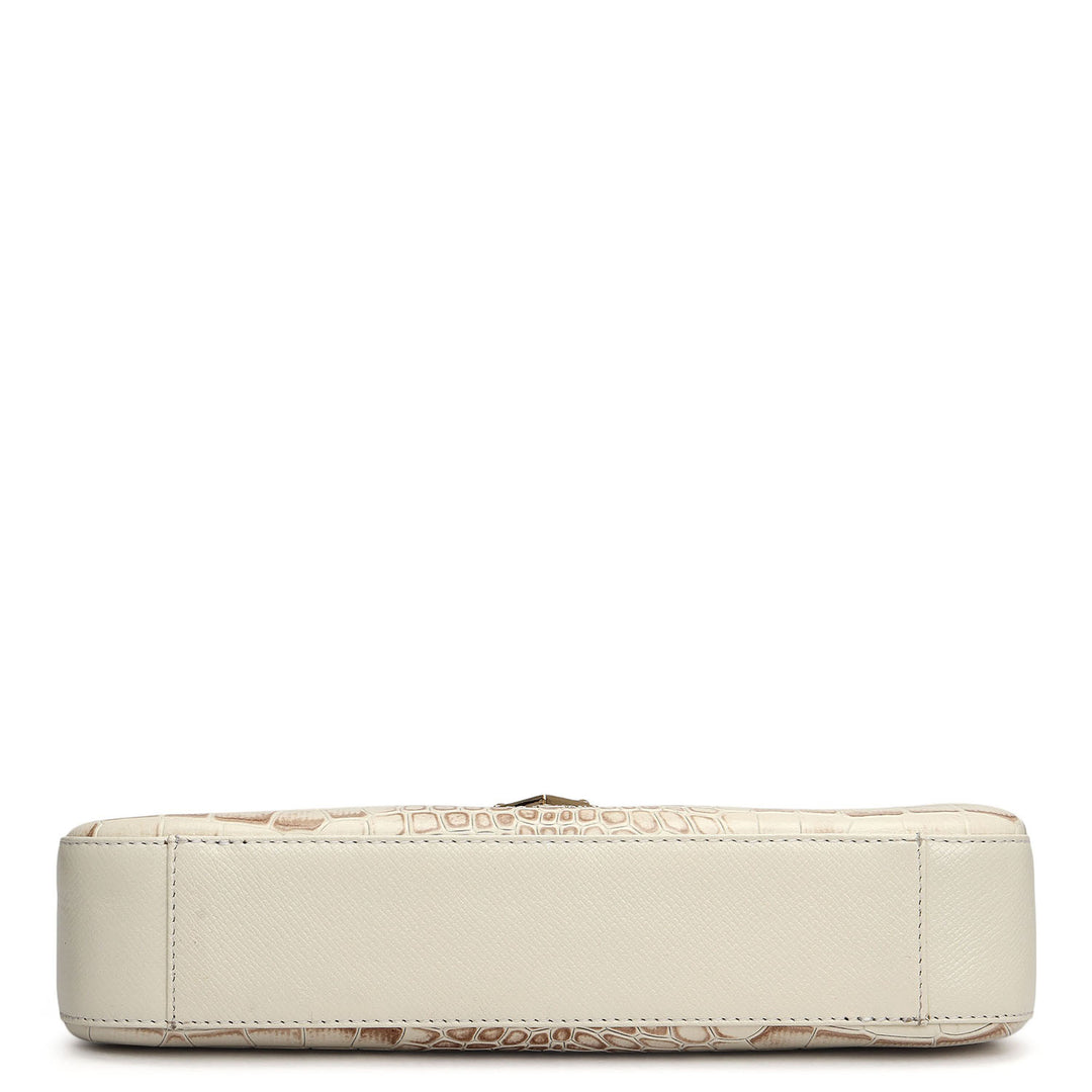 Small Croco Leather Baguette - Marshmallow