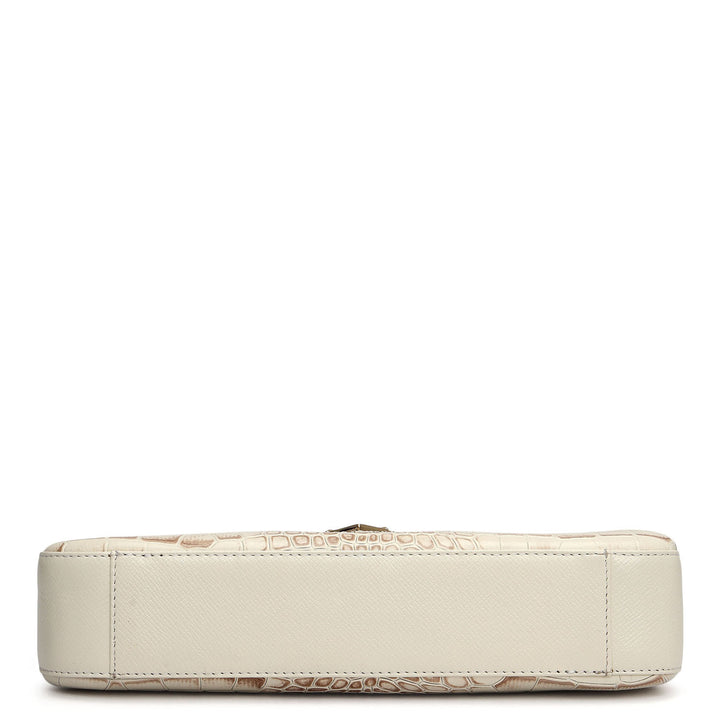 Small Croco Leather Baguette - Marshmallow