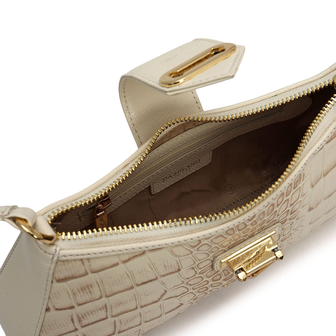 Small Croco Leather Baguette - Marshmallow