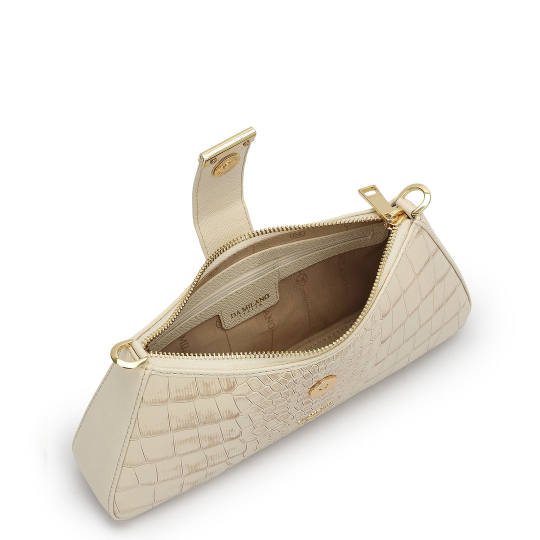Small Croco Leather Baguette - Marshmallow