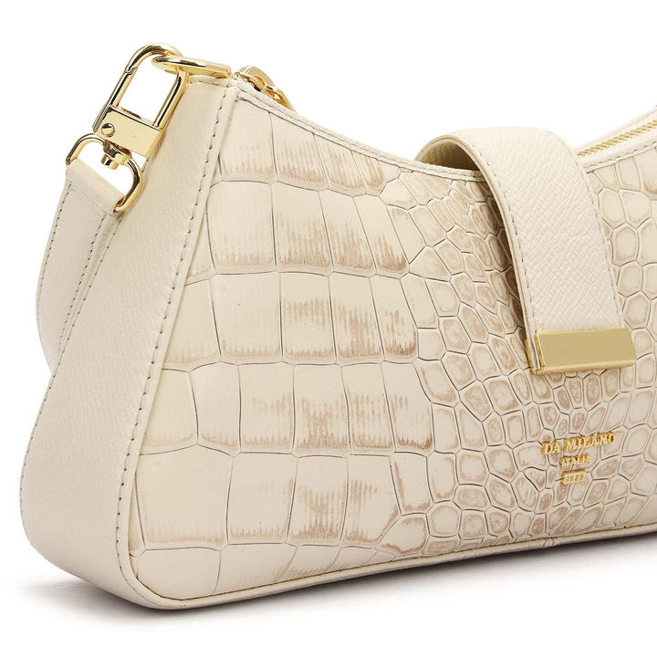 Small Croco Leather Baguette - Marshmallow