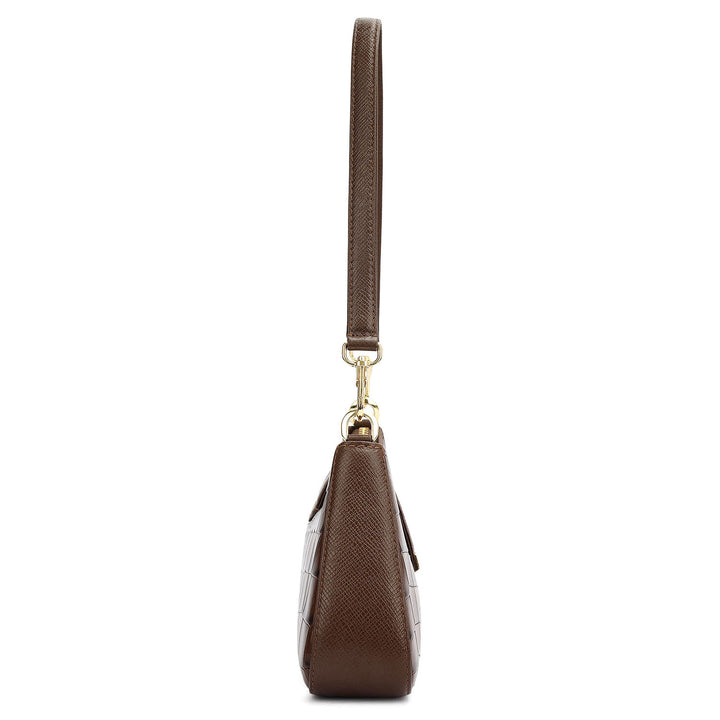 Small Croco Leather Baguette - Walnut