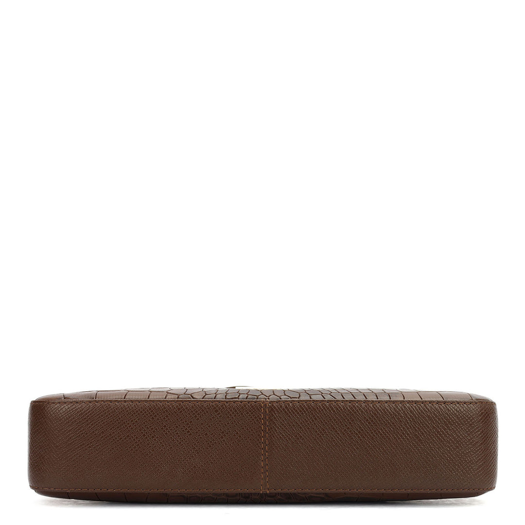 Small Croco Leather Baguette - Walnut