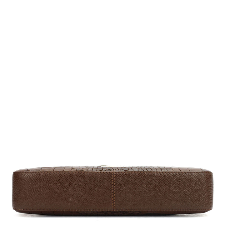 Small Croco Leather Baguette - Walnut