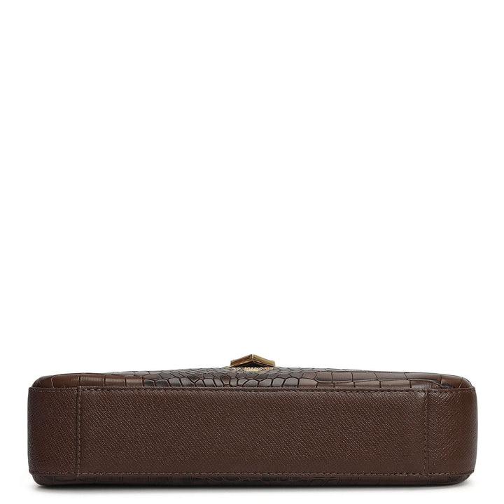 Small Croco Leather Baguette - Walnut