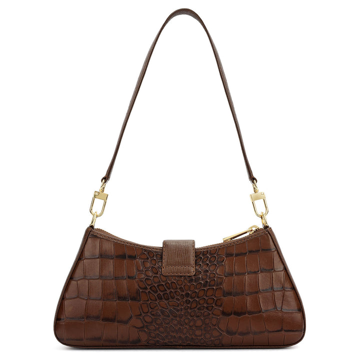 Small Croco Leather Baguette - Walnut