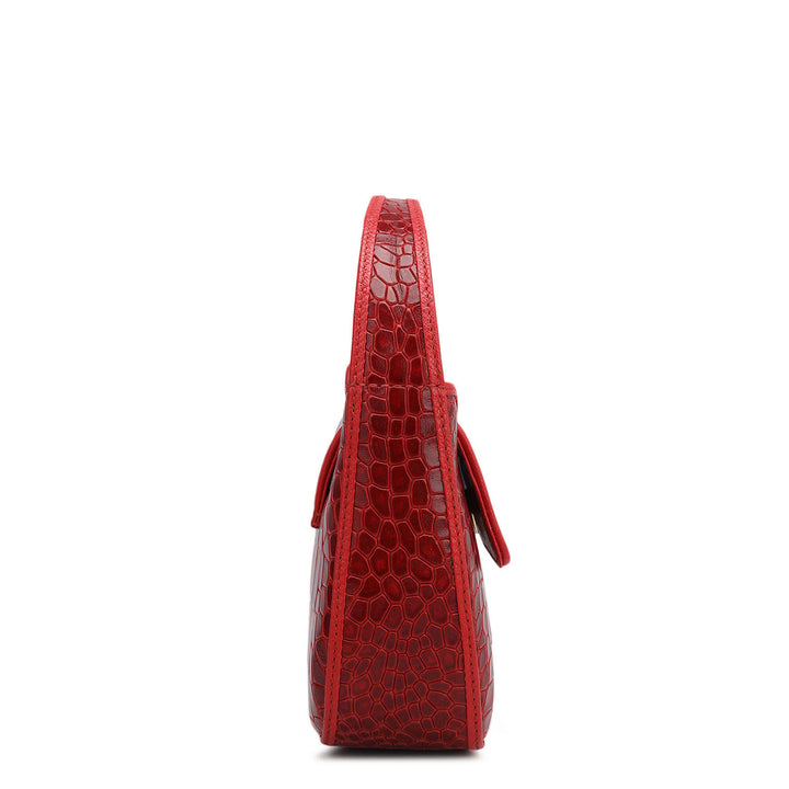 Small Croco Leather Baguette - Red
