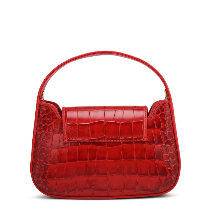 Small Croco Leather Baguette - Red