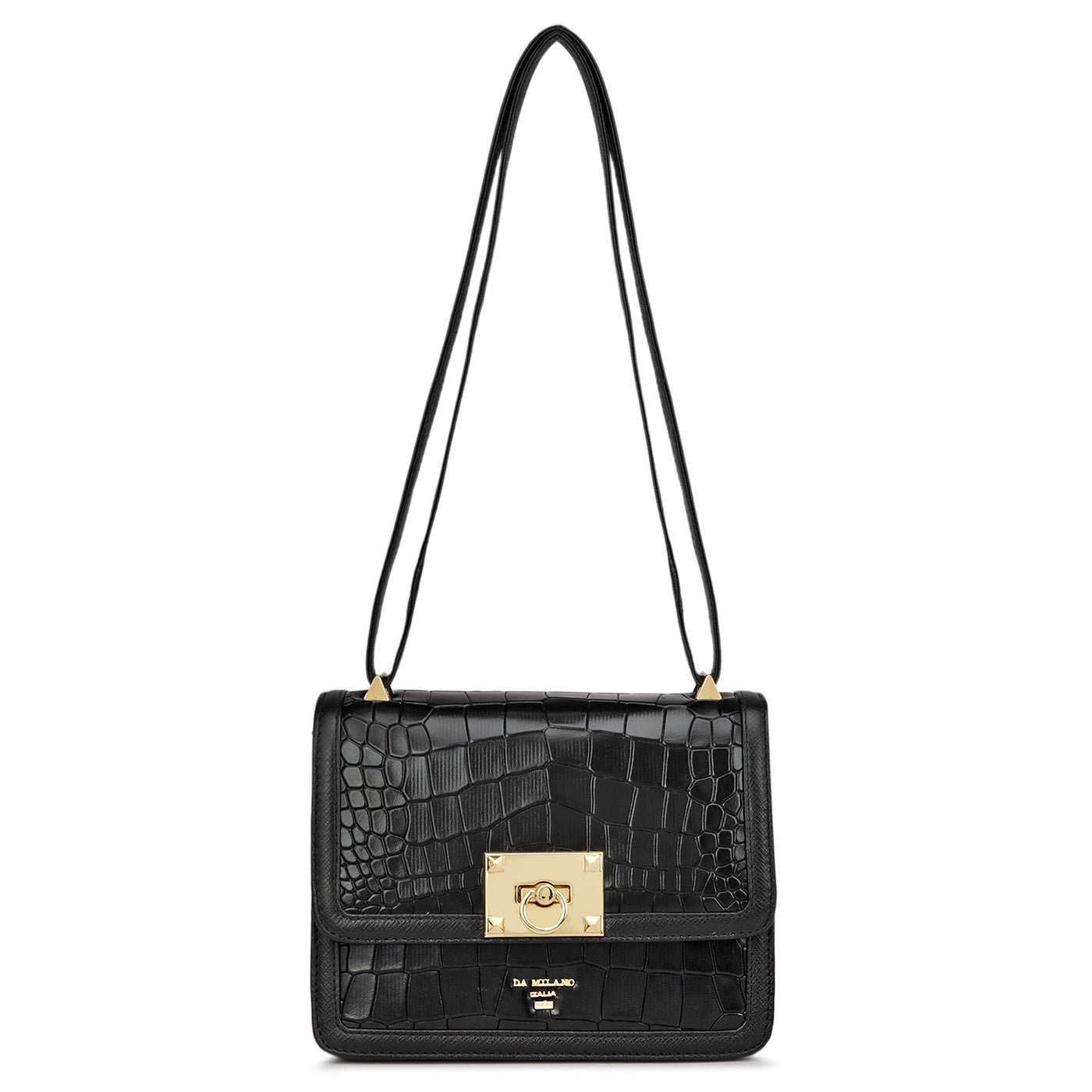 Small Croco Leather Shoulder Bag - Black