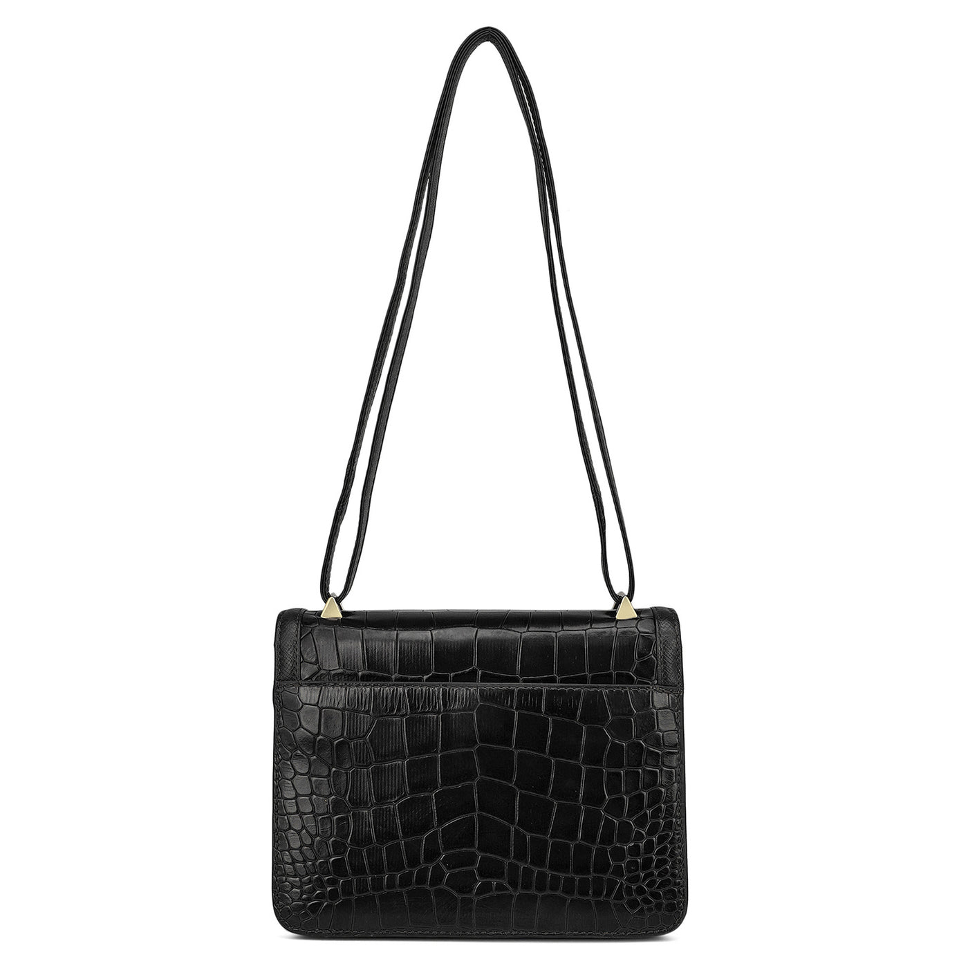 Small Croco Leather Shoulder Bag - Black