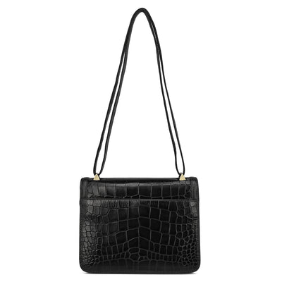 Small Croco Leather Shoulder Bag - Black