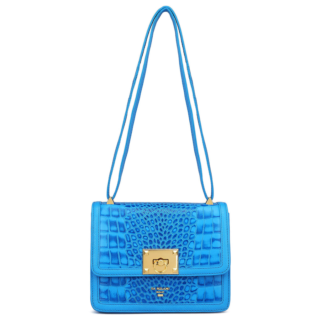 Small Croco Leather Shoulder Bag Blue – Da Milano